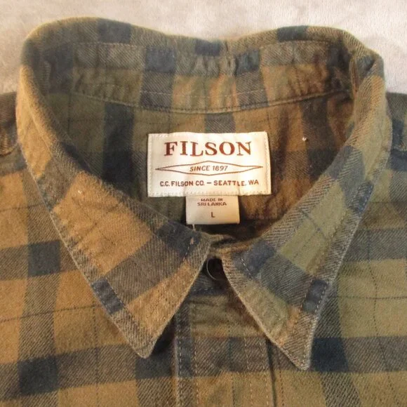 Filson Alaskan Guide Flannel Shirt Men’s Large Brown Green Plaid Shacket